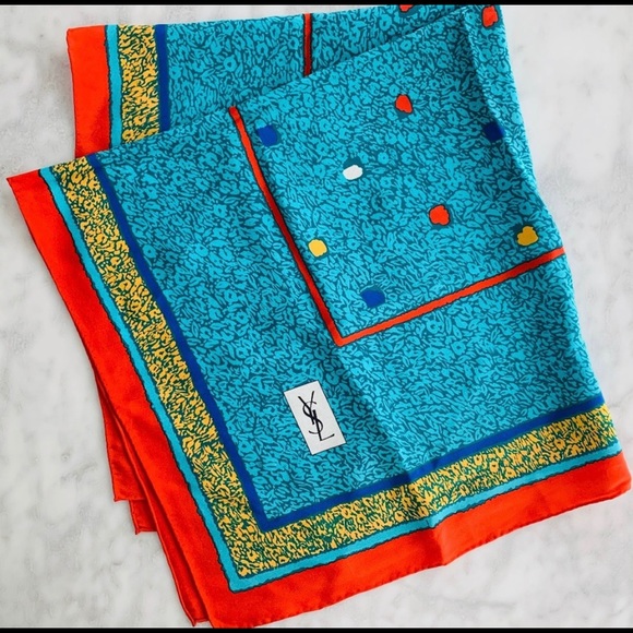 Vintage YSL Silk Scarf Abstract Color Block Silk - Picture 2 of 6